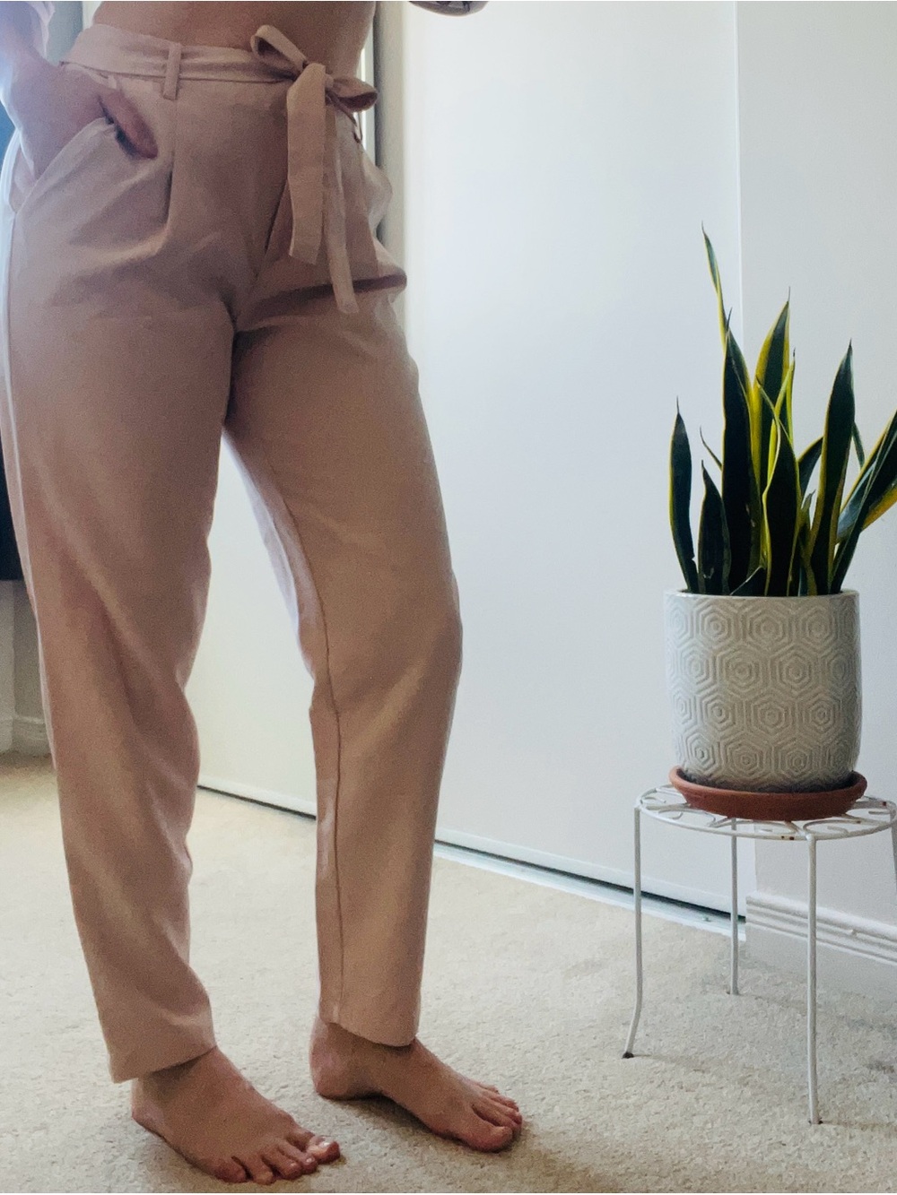 Streetwear Society High-Rise Tie-Waist Trousers - Blush Tan
